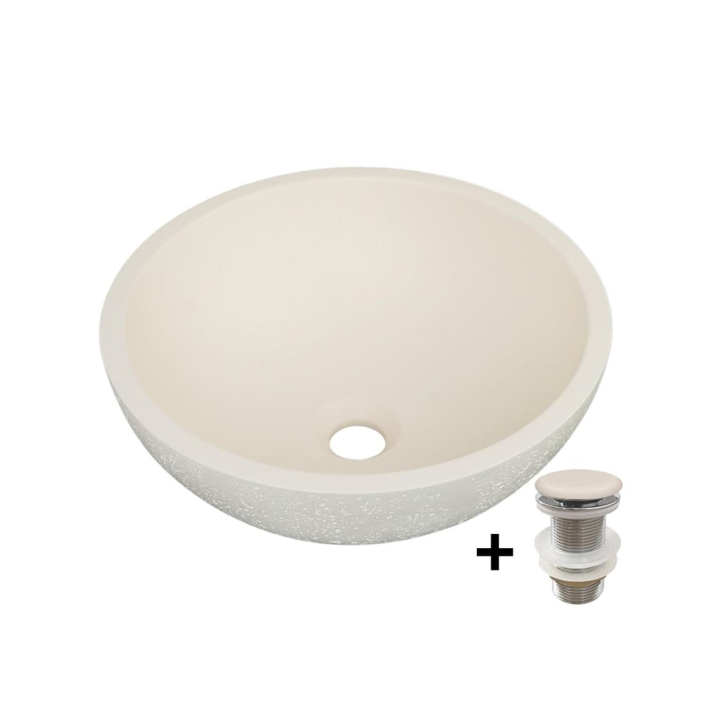 Vasque à poser bol en béton travertin 36,2x36,2cm + bonde