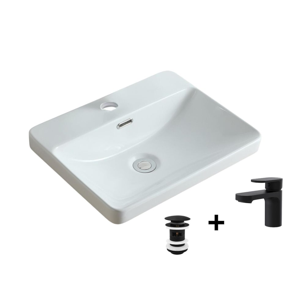 Vasque à encastrer 48x37cm  + robinet + bonde