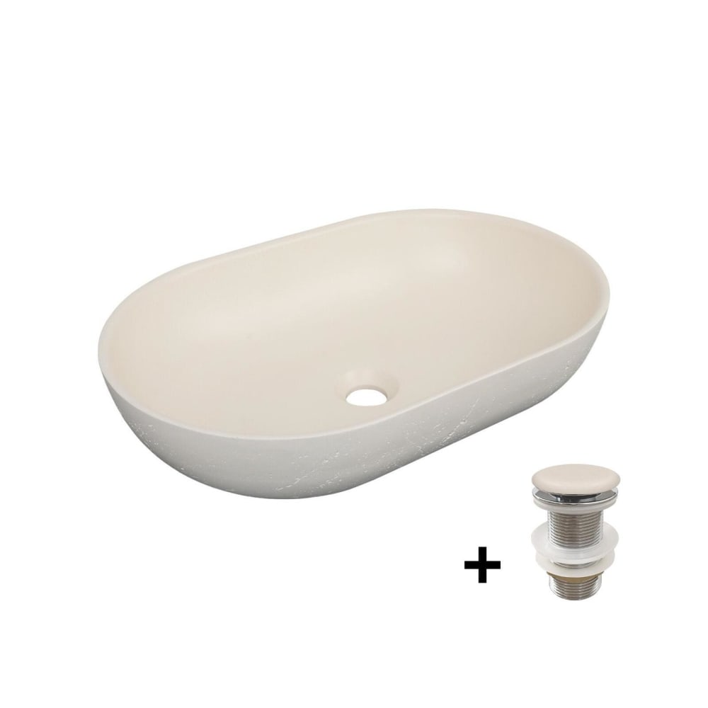 Vasque à poser en béton travertin  53x35cm + bonde