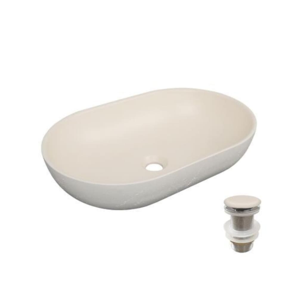 Aufsatzwaschbecken aus Travertinbeton 53x35cm + -Abfluss -