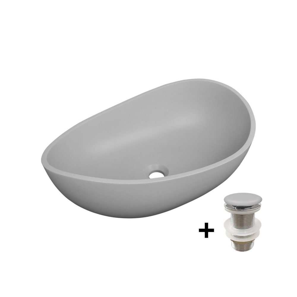 Vasque à poser organique en béton lisse  57x37cm + bonde