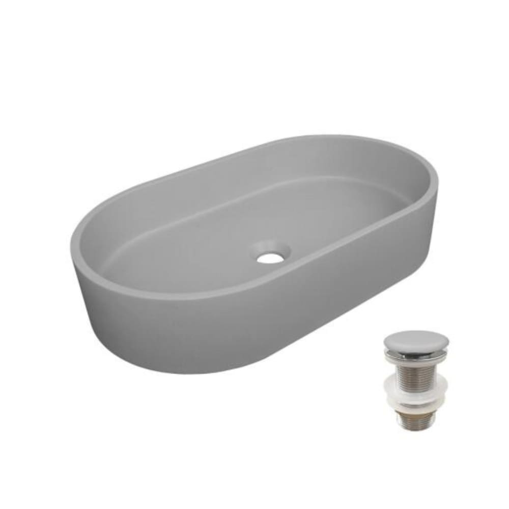 Ovales Aufsatzwaschbecken aus glattem Beton 60x35cm +