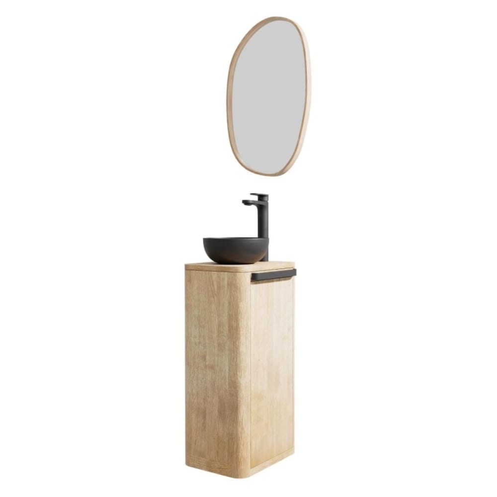 Waschbeckenunterschrank + Spüle + Wasserhahn + Spiegelset -