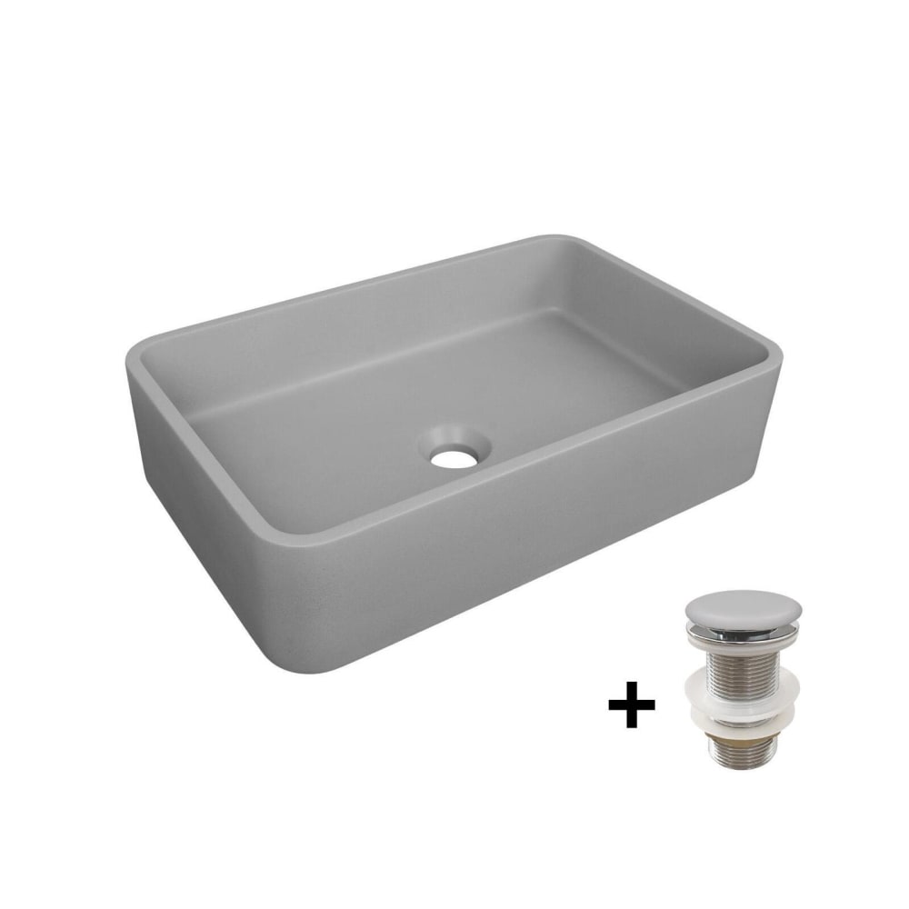 Vasque à poser en béton lisse  50x32,5cm + bonde