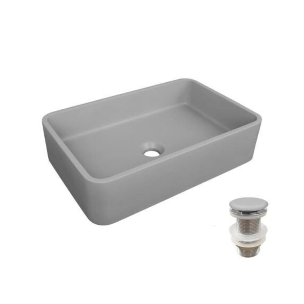 Aufsatzwaschbecken aus glattem Beton 50x32,5cm + -Ablaufgarnitur