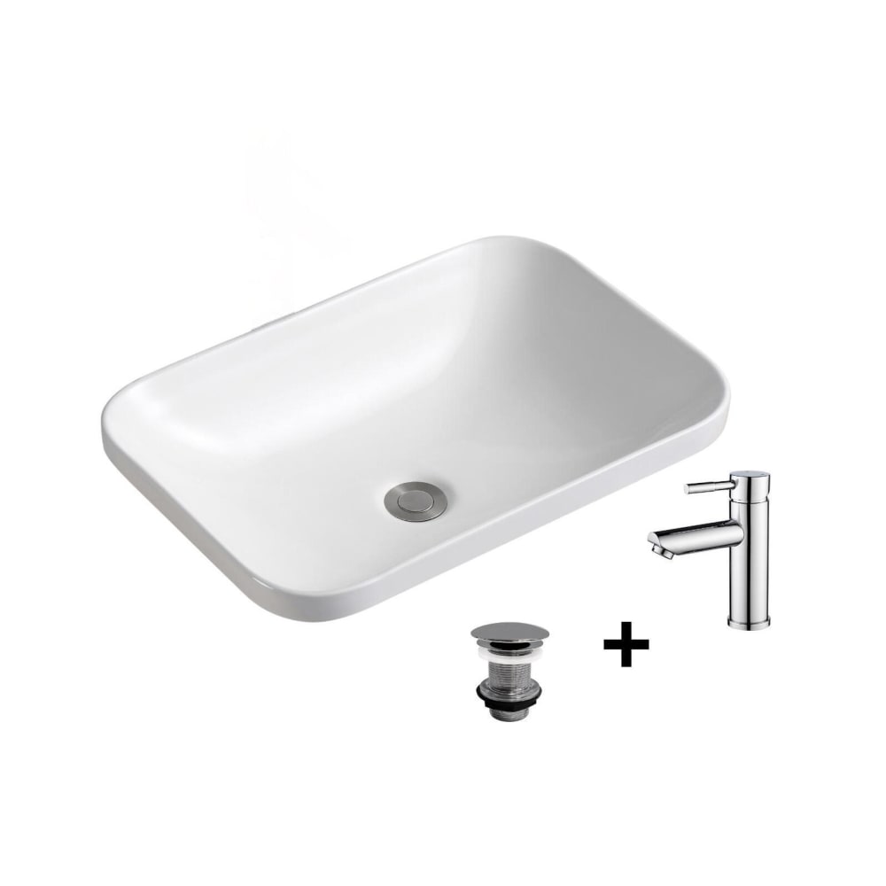 Vasque à encastrer rectangulaire 53x37cm  + robinet + bonde