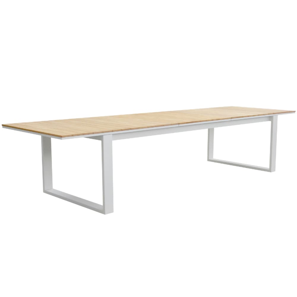 Table repas blanche en aluminium L280/366 x P110 x H78 cm