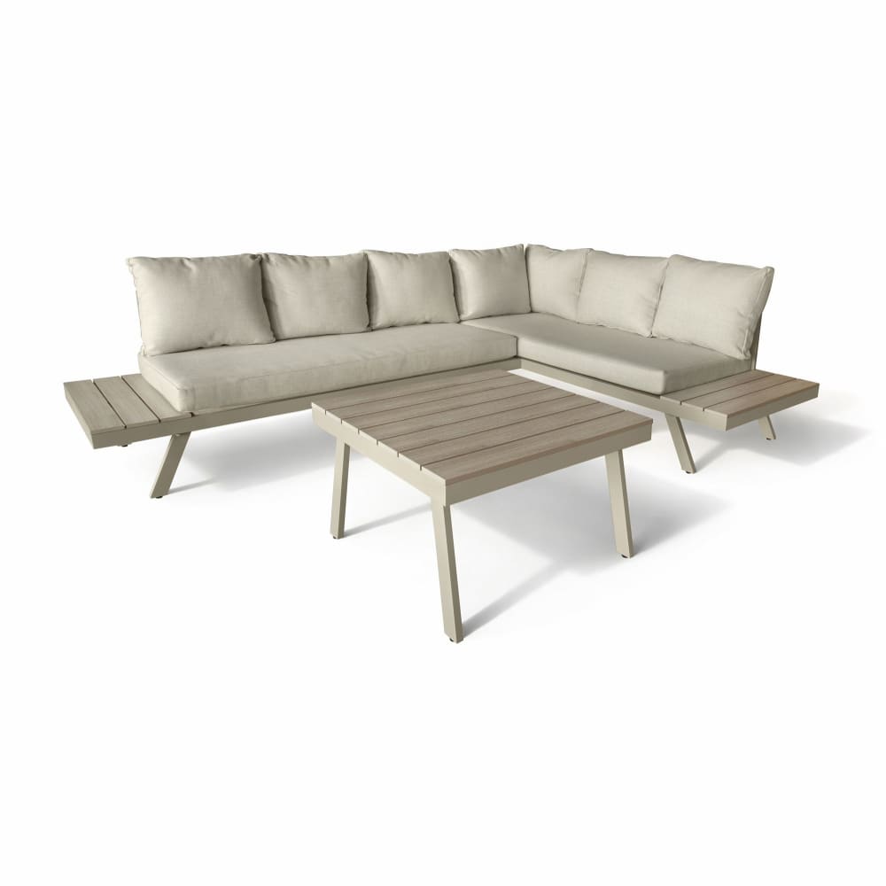 Salon de jardin 6 places en aluminiun et coussin en oléofine beige