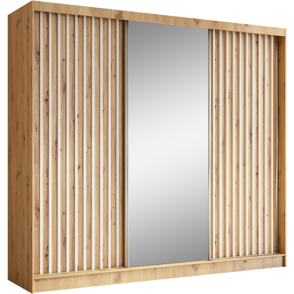 Beauty Sofa GmbH Schiebetürenschrank mit Lamellen 240 cm eiche Artisan+weiß style modern Braun Spanplatte