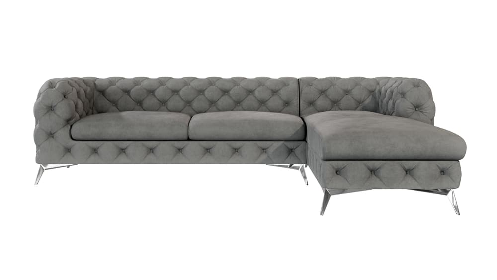 Ecksofa mit Ottomane Chesterfield aus Samt, Grau - Maisons Du
