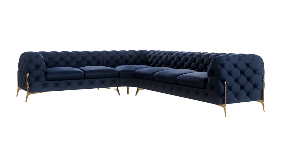 S-Style Möbel Ecksofa Chesterfield aus Samt mit goldenen Metall-Füßen, Marineblau style classic chic - Samt