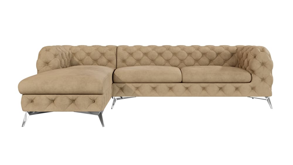 Ecksofa mit Ottomane Chesterfield aus Samt, Beige - Maisons Du