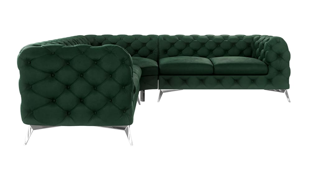 Ecksofa Chesterfield aus Samt mit silbernen Metall-Füßen,