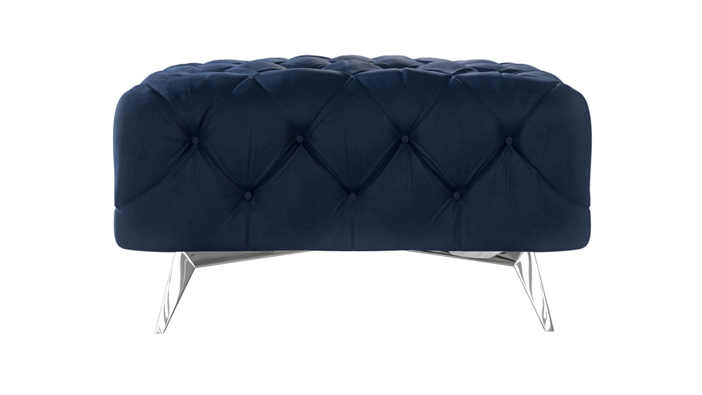 Polsterhocker Chesterfield aus Samt mit Metall-Füßen, Marineblau