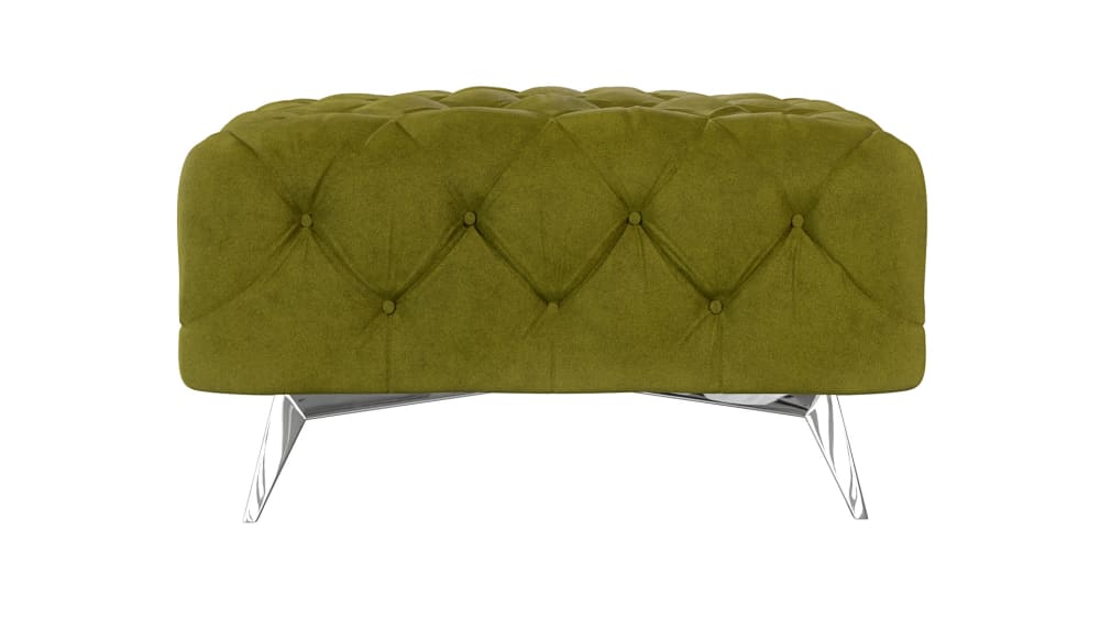 Repose-pieds Chesterfield en velours avec pieds en métal, olive