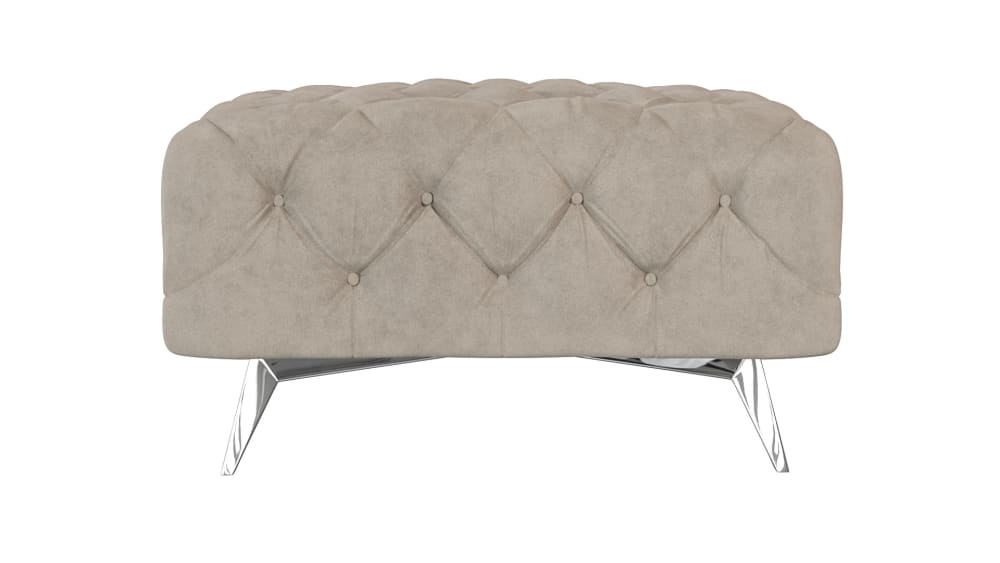 Repose-pieds Chesterfield en velours avec pieds en métal, crème foncée