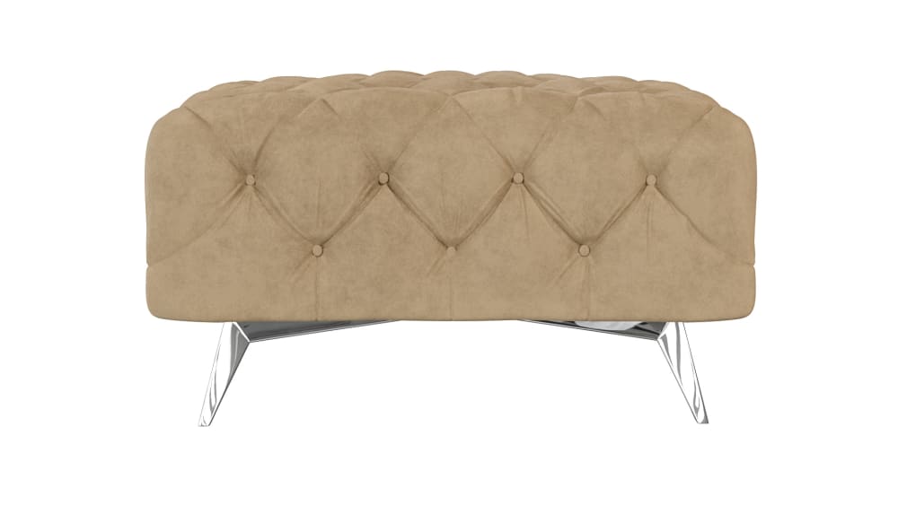 Repose-pieds Chesterfield en velours avec pieds en métal, beige