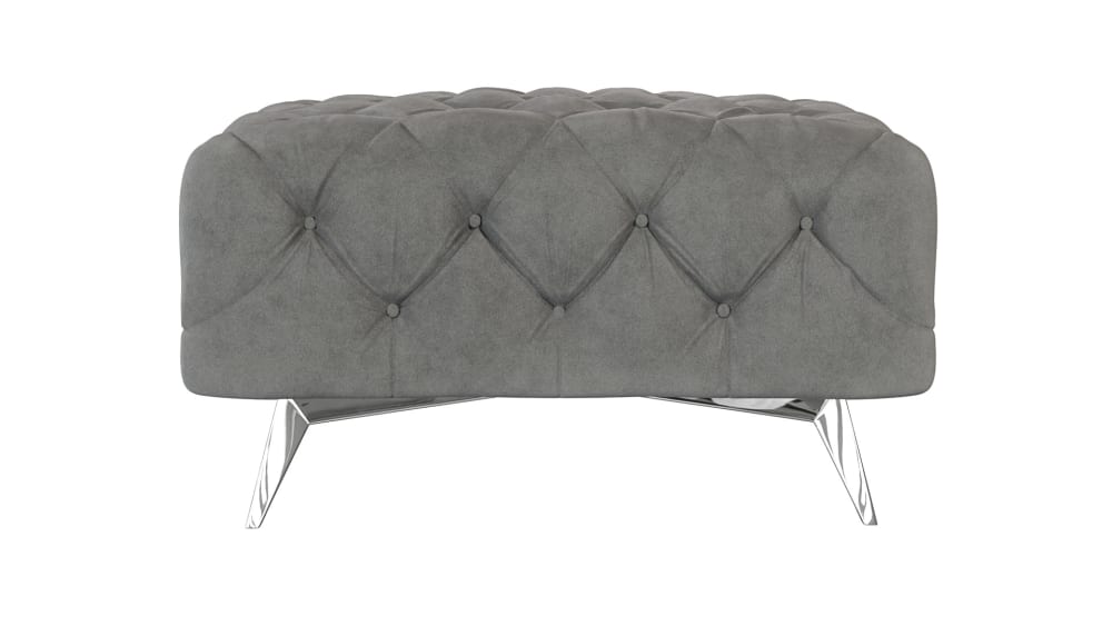 Repose-pieds Chesterfield en velours avec pieds en métal, gris