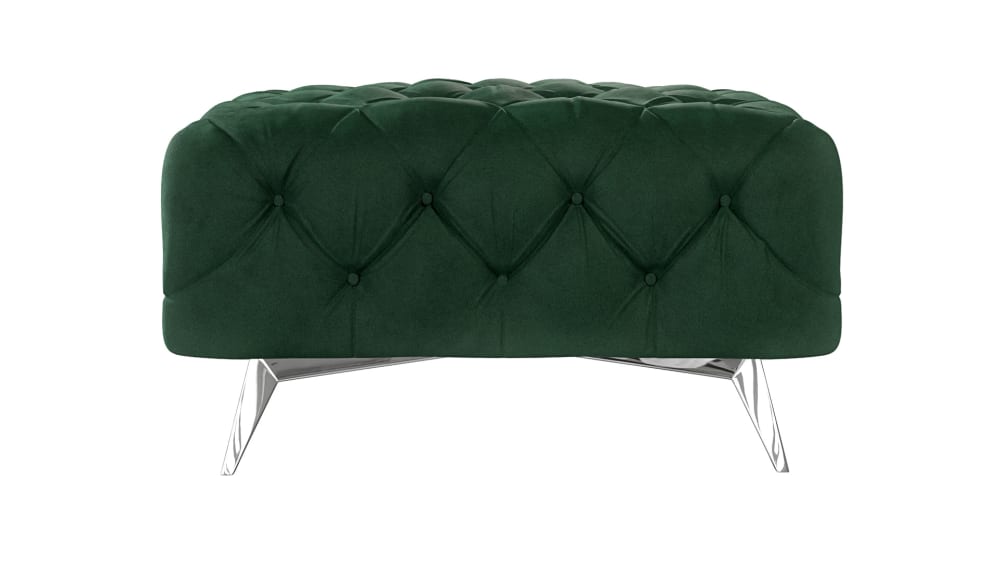 Repose-pieds Chesterfield en velours, pieds en métal, vert bouteille