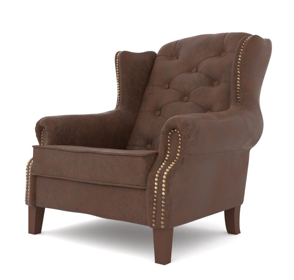 S-Style Vintage-Stil Chesterfield Ohrensessel aus Microfaser, Brau style classic chic Braun Pes - Polyester