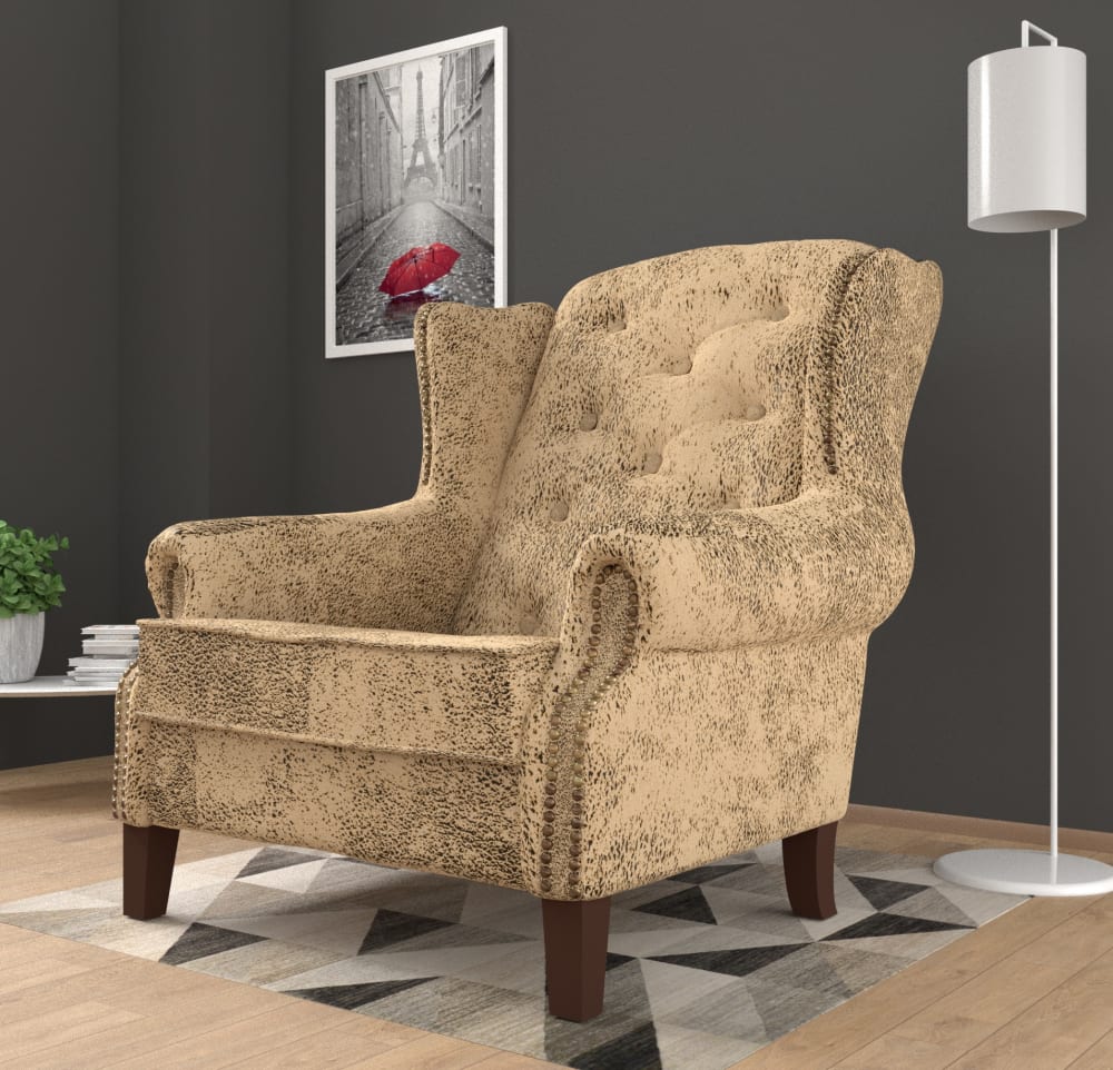 Vintage-Stil Chesterfield Ohrensessel aus Microfaser, Beige -