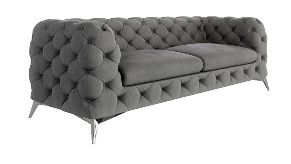 Canapé Chesterfield 3 places en velours avec pieds en métal, gris