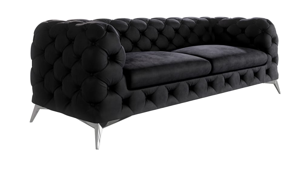 Canapé Chesterfield 3 places en velours avec pieds en métal, noir