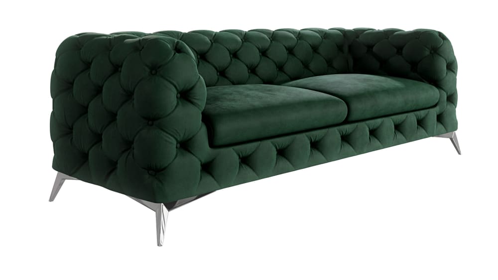 Canapé Chesterfield 3 places en velours avec pieds en métal, vert