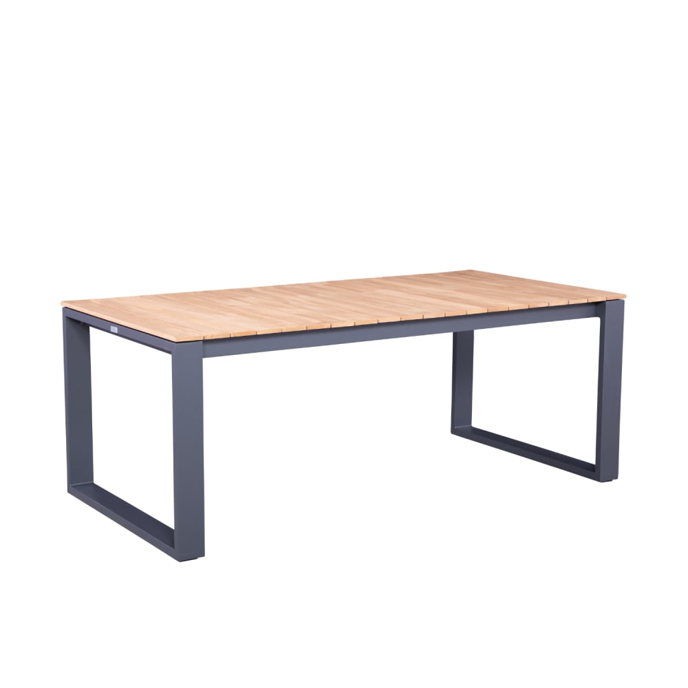 Table repas noire en aluminium et teck L200 x P100 x H76,5 cm