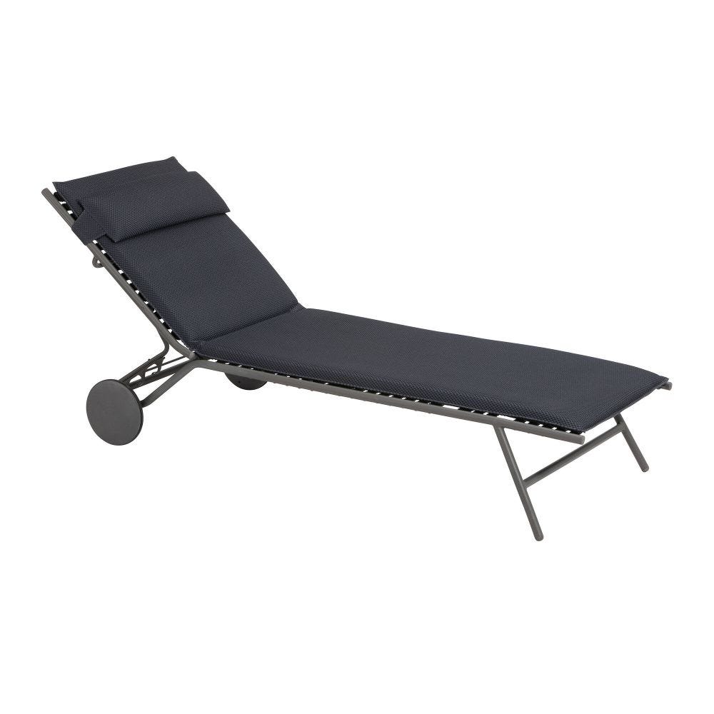 Bain de soleil matelassé en acier gris L186xl77xH77