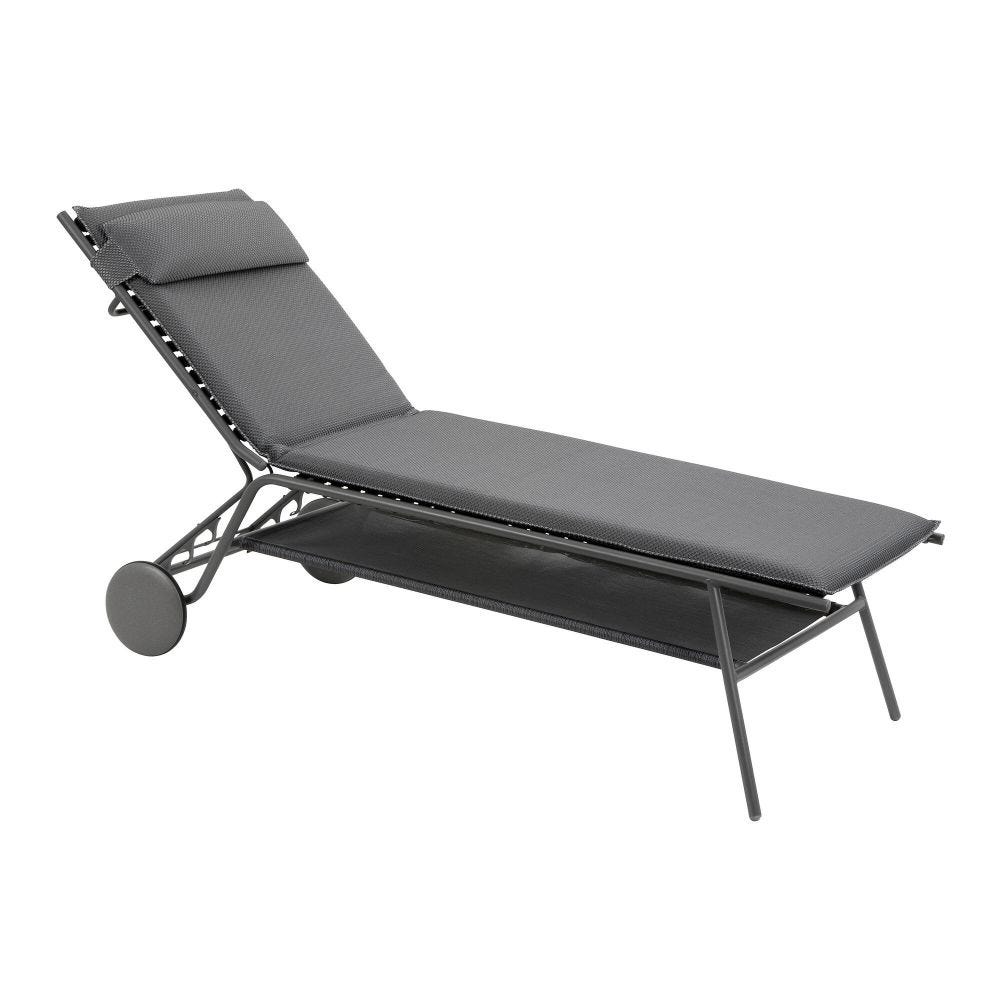 Bain de soleil matelassé haut en acier gris L186xl80xH90