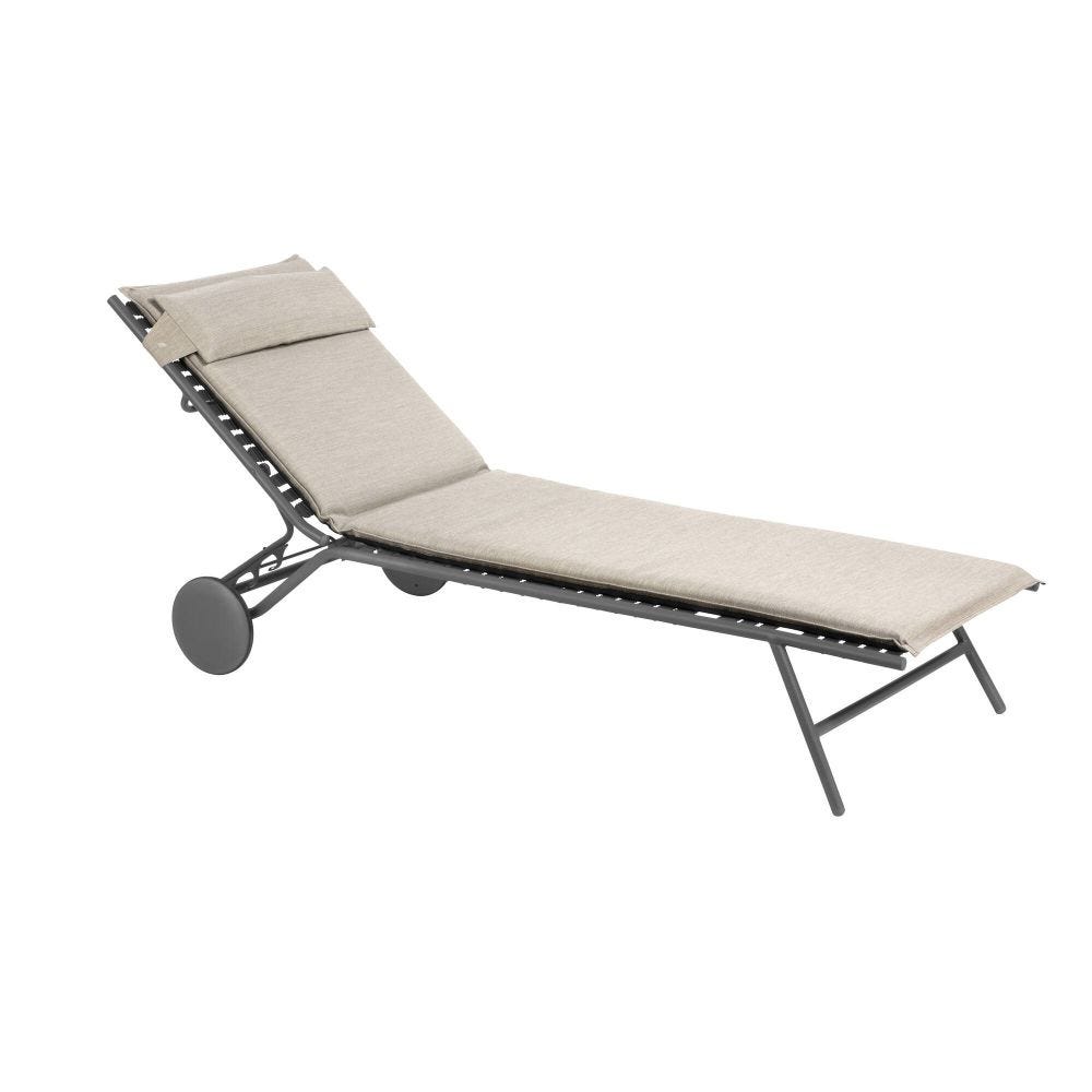 Bain de soleil matelassé en acier beige L186xl77xH77
