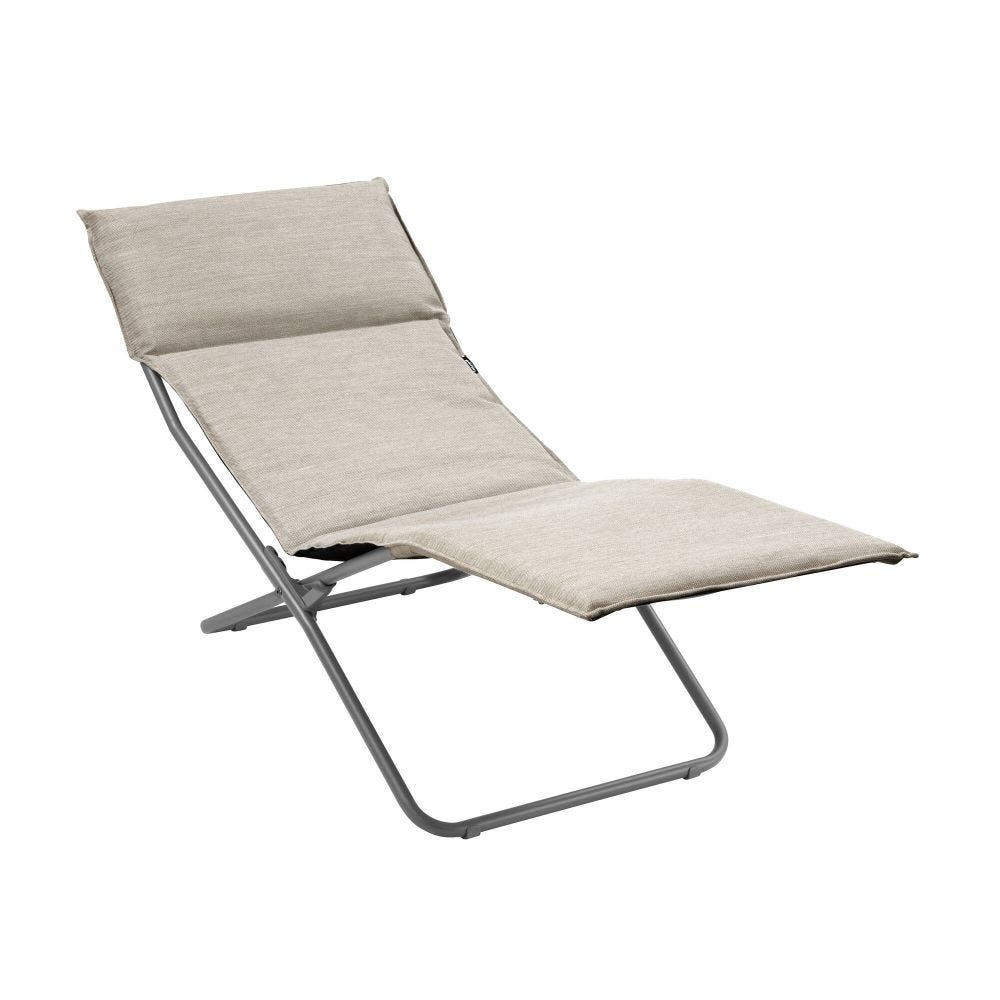Bain de soleil matelassé pliant en acier beige L164xl63xH68