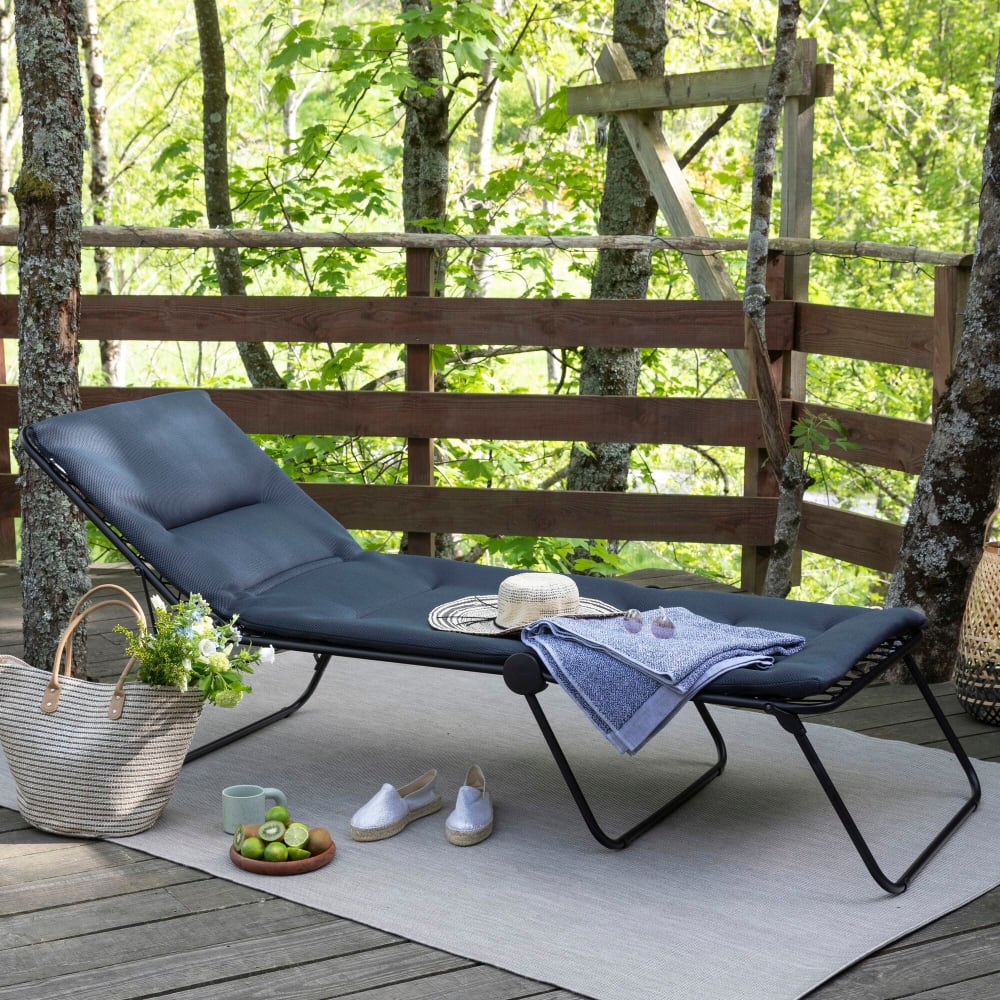 Bain de soleil pliant matelassé en acier noir l192xl71xh90