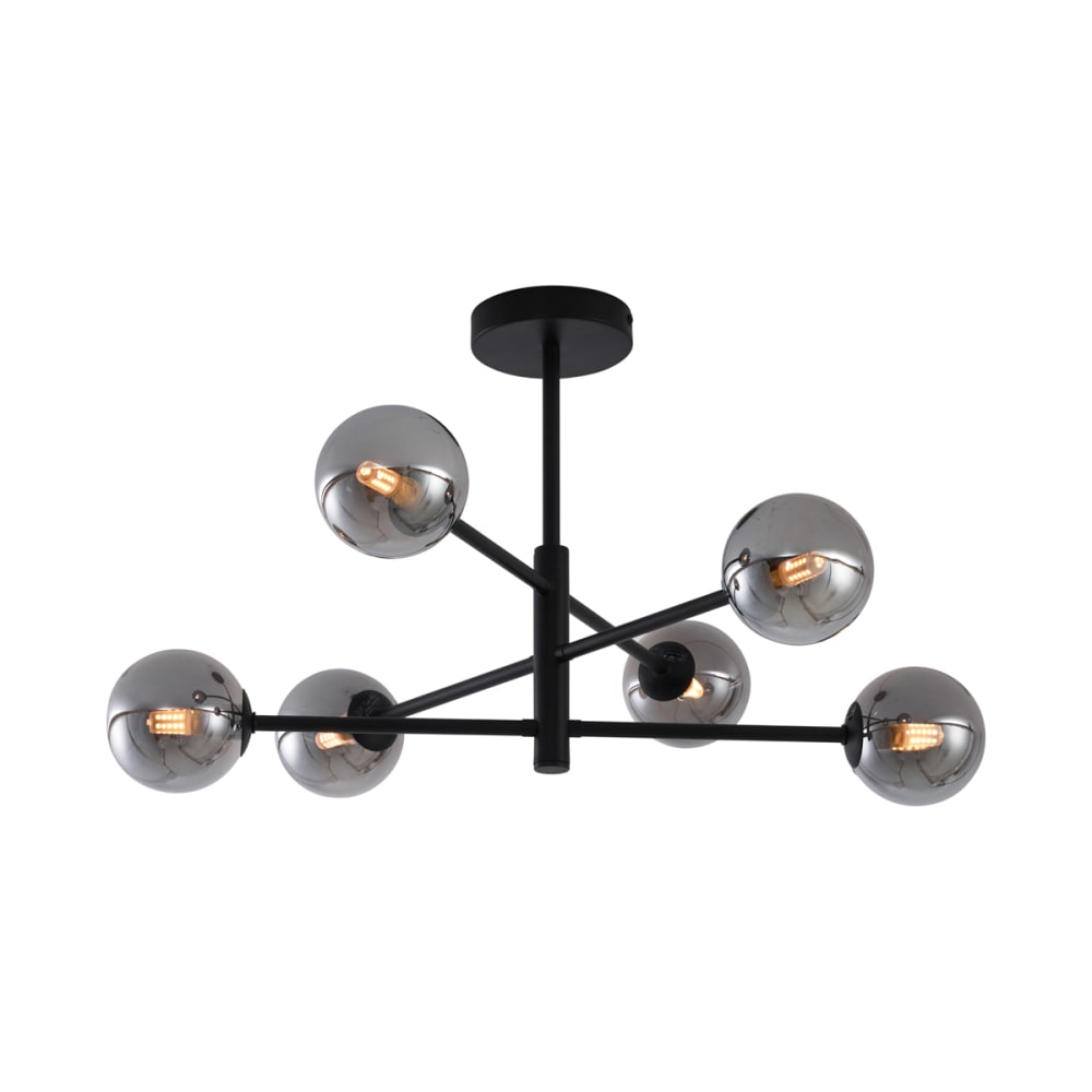 QAZQA Deckenleuchte Schwarz Rauchglas 6-flammig style modern Schwarz Metall