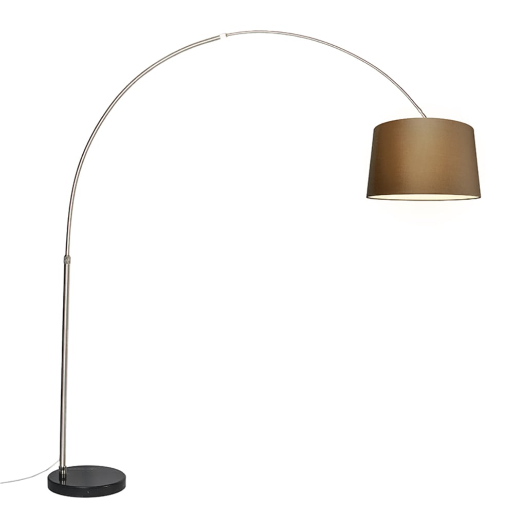 QAZQA Bogenleuchte Stahl Stoffschirm braun 45 cm style modern Silber Metall