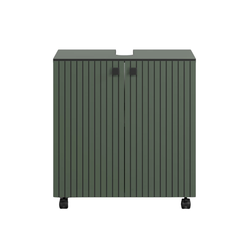Meuble sous vasque sur roulettes 2 portes L60 cm - Vert et Noir