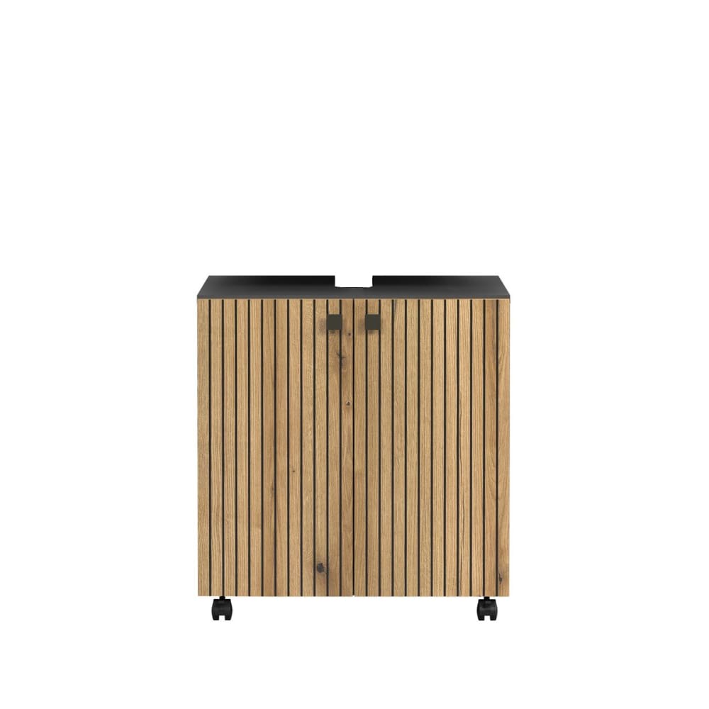 Meuble sous vasque sur roulettes 2 portes L60 cm - Effet Chêne et Gris