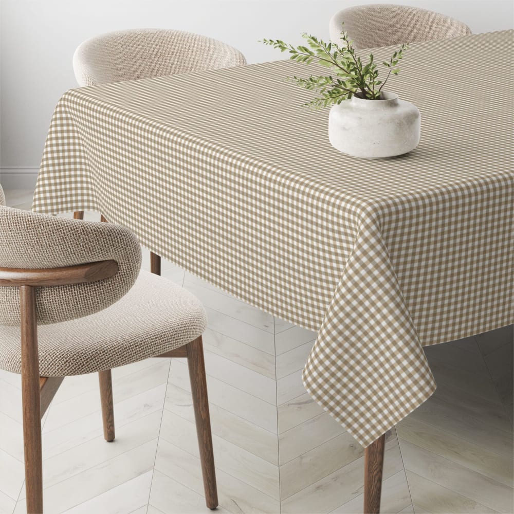 Mantel vichy pequeño taupe teflonado confeccionado 250x140cm