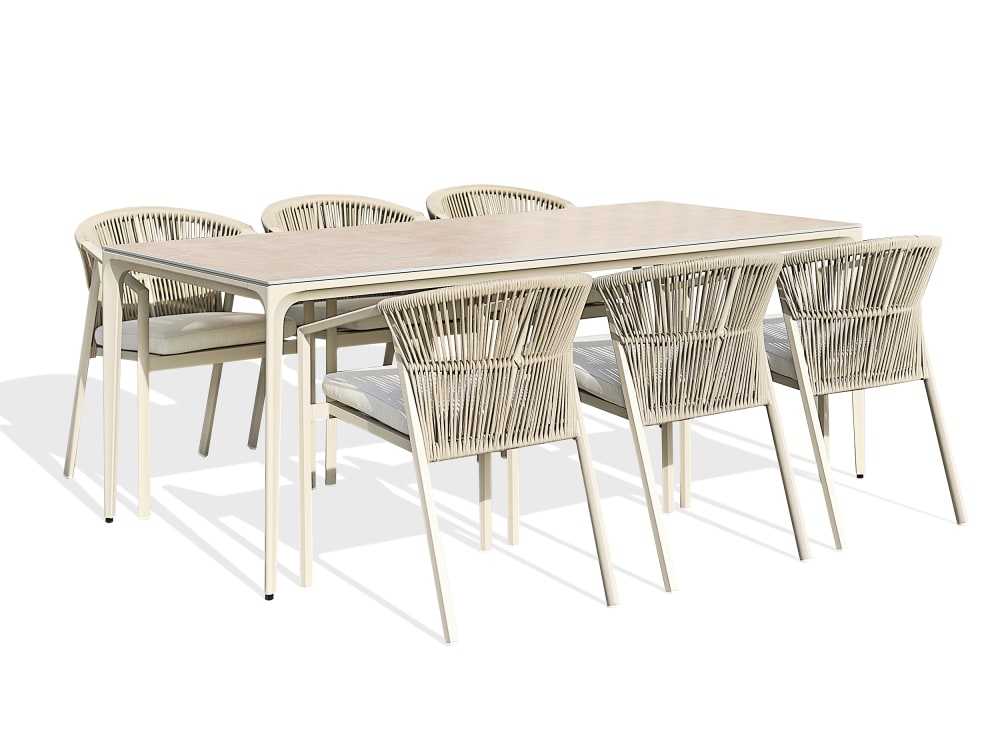 Ensemble repas jardin 6 places céramique sur verre - Grège