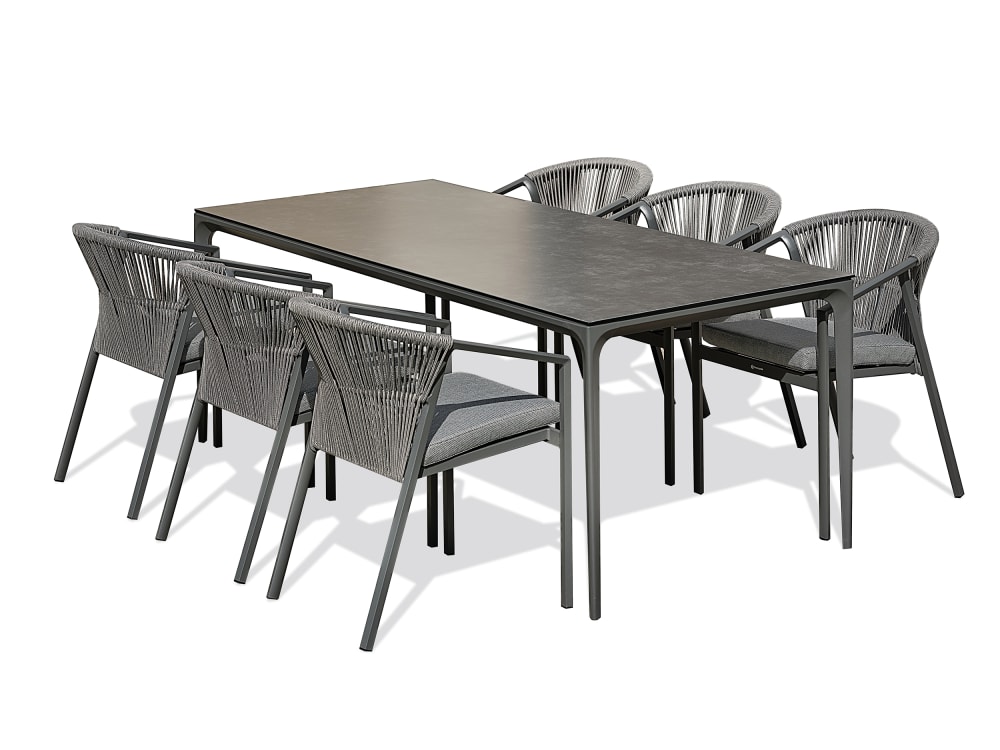 Ensemble repas jardin 6 places en céramique - Gris anthracite