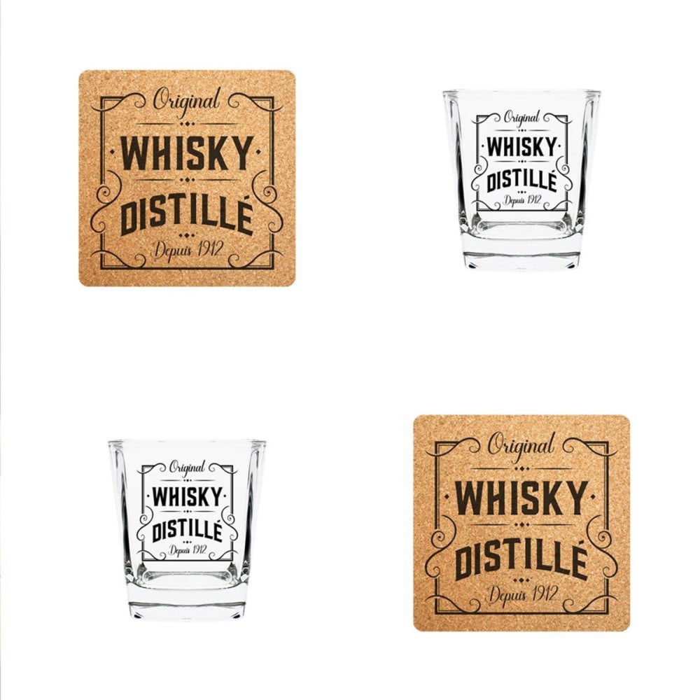 Coffret de 2 verres à whisky avec 2 dessous de verre