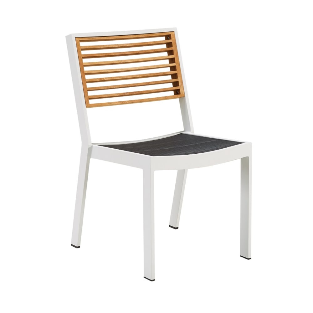Chaise repas extérieur empilable en aluminium et teck