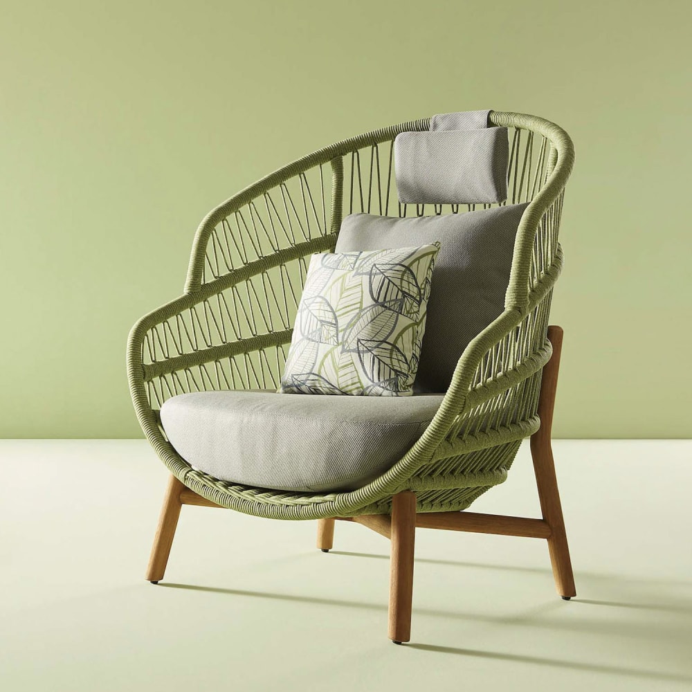 Fauteuil œuf à poser vert en teck