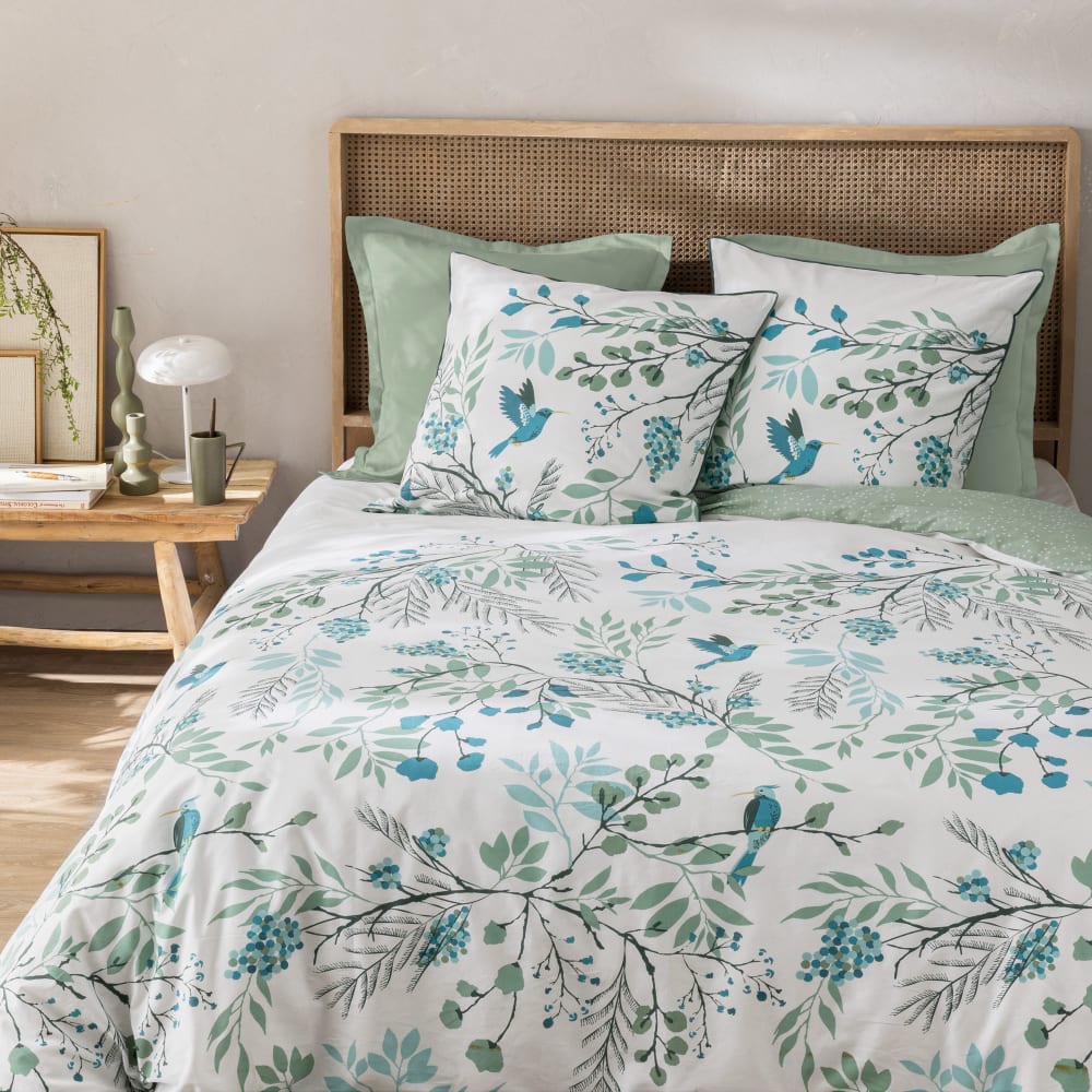 Parure de lit imprimée en coton Blanc 240x220+2x65x65cm