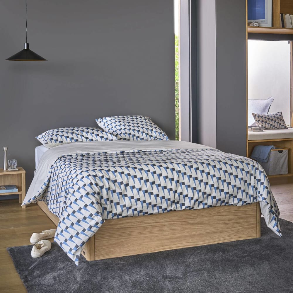 Lit coffre effet bois clair 160 x 200 cm