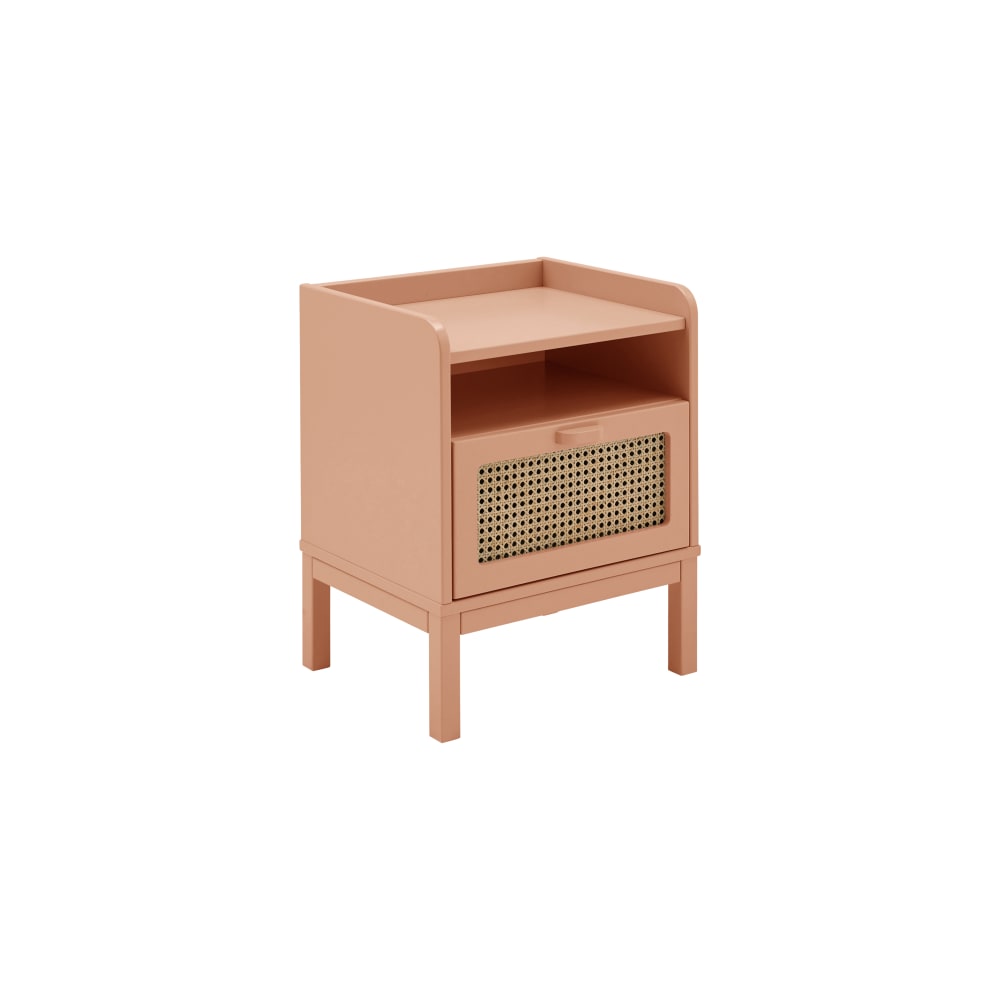 CAMIF - Table de chevet effet bois et cannage terracotta