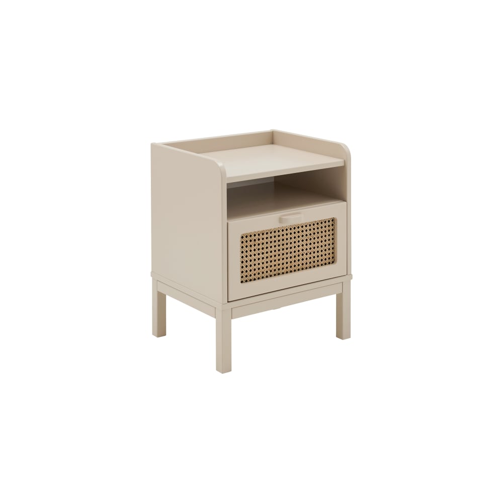 CAMIF - Table de chevet effet bois et cannage beige