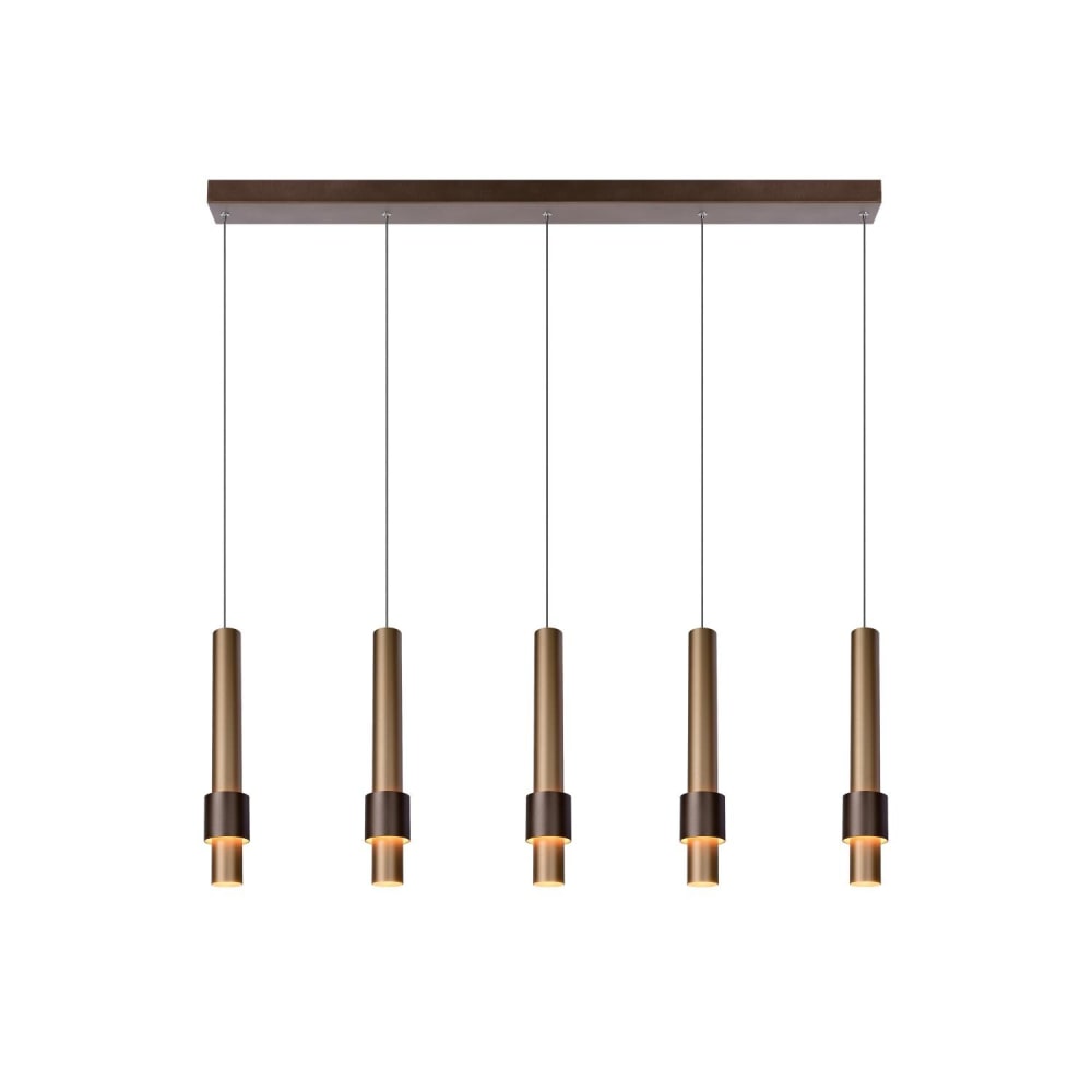 Suspension led 5 lumières l103cm marron