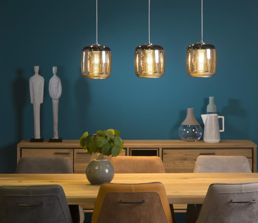 Suspension métal 3 lumières verre chromé — vue 3